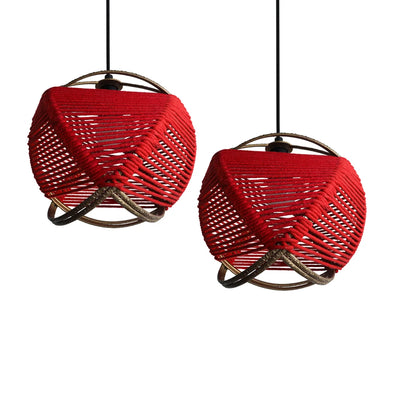 Jute Goblet Pendant Lamp In Iron (Set of 2, 20.3 cm)