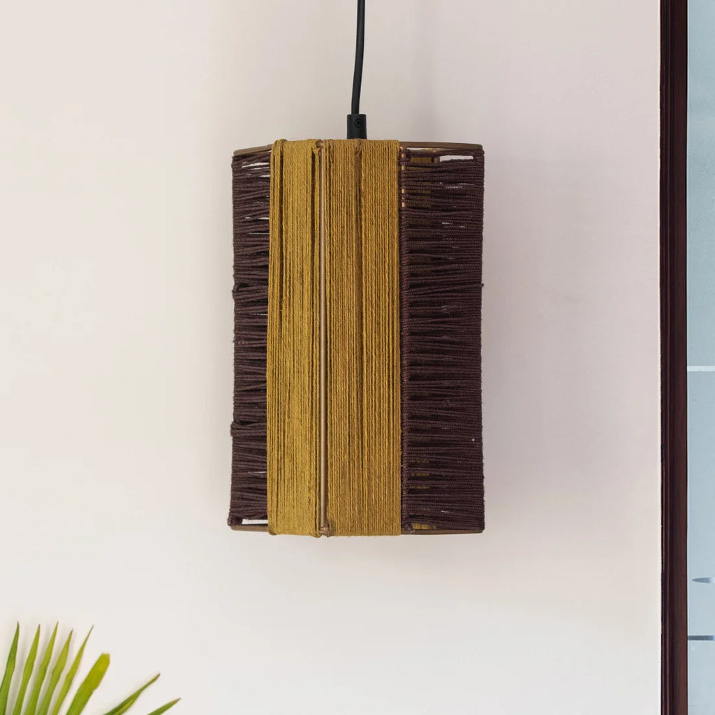 Jute Glimmers Handwoven Cuboidal Hanging Pendant Lamp In Jute & Iron (Set of 2, 27.9 cm)
