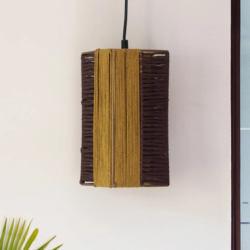 Jute Glimmers Handwoven Cuboidal Hanging Pendant Lamp In Jute & Iron (Set of 2, 27.9 cm)