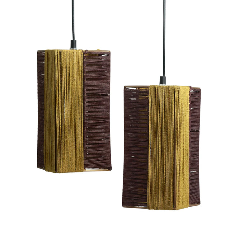 Jute Glimmers Handwoven Cuboidal Hanging Pendant Lamp In Jute & Iron (Set of 2, 27.9 cm)