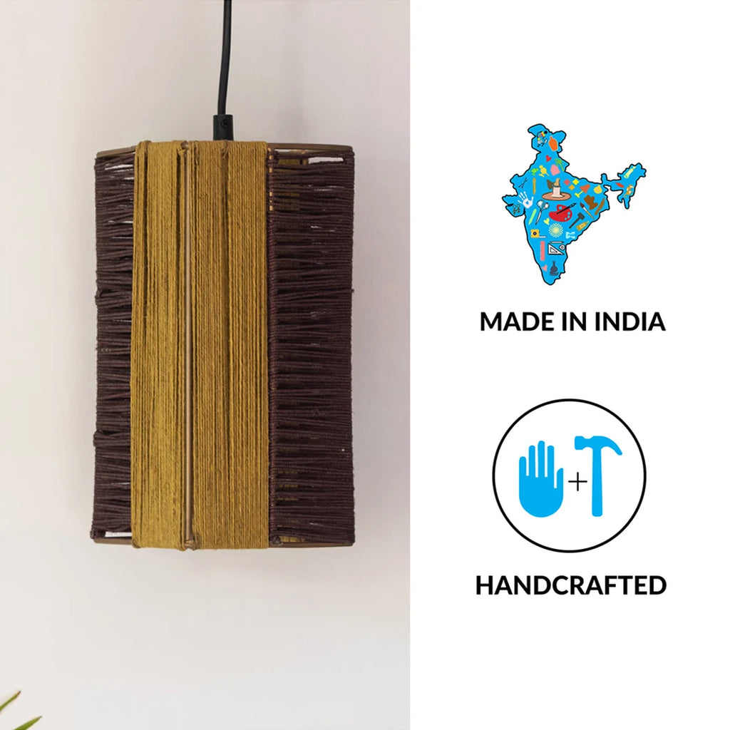 Jute Glimmers Handwoven Cuboidal Hanging Pendant Lamp In Jute & Iron (Set of 2, 27.9 cm)