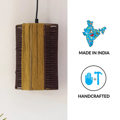 Jute Glimmers Handwoven Cuboidal Hanging Pendant Lamp In Jute & Iron (Set of 2, 27.9 cm)