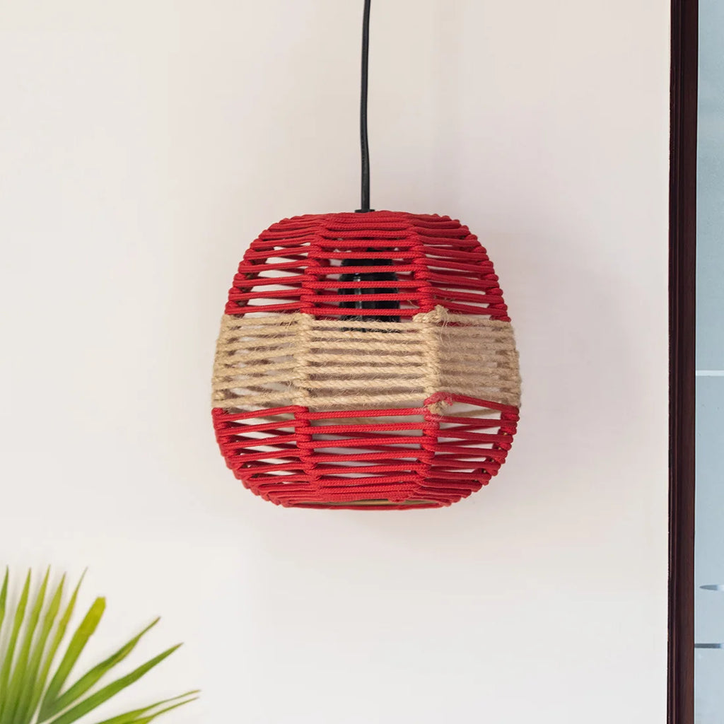 Jute Shimmers Handwoven Spherical Hanging Pendant Lamp In Jute & Iron (Set of 2, 17.8 cm)