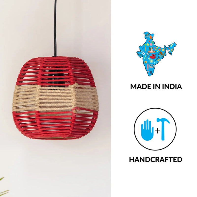 Jute Shimmers Handwoven Spherical Hanging Pendant Lamp In Jute & Iron (Set of 2, 17.8 cm)