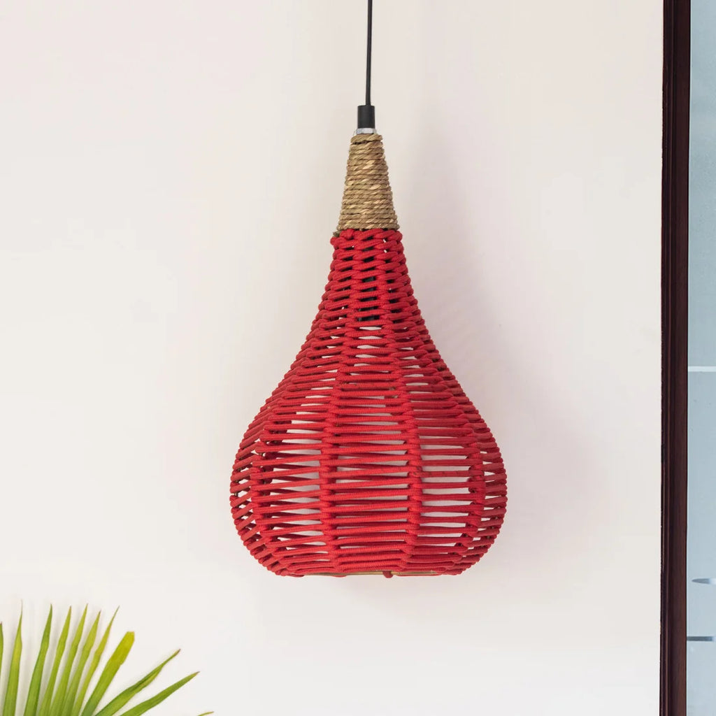 Cotton Paradise Handwoven Conical Hanging Pendant Lamp In Cotton Rope & Iron (Set of 2, 35.6 cm)