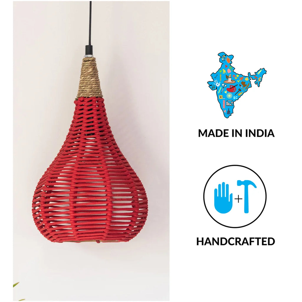 Cotton Paradise Handwoven Conical Hanging Pendant Lamp In Cotton Rope & Iron (Set of 2, 35.6 cm)
