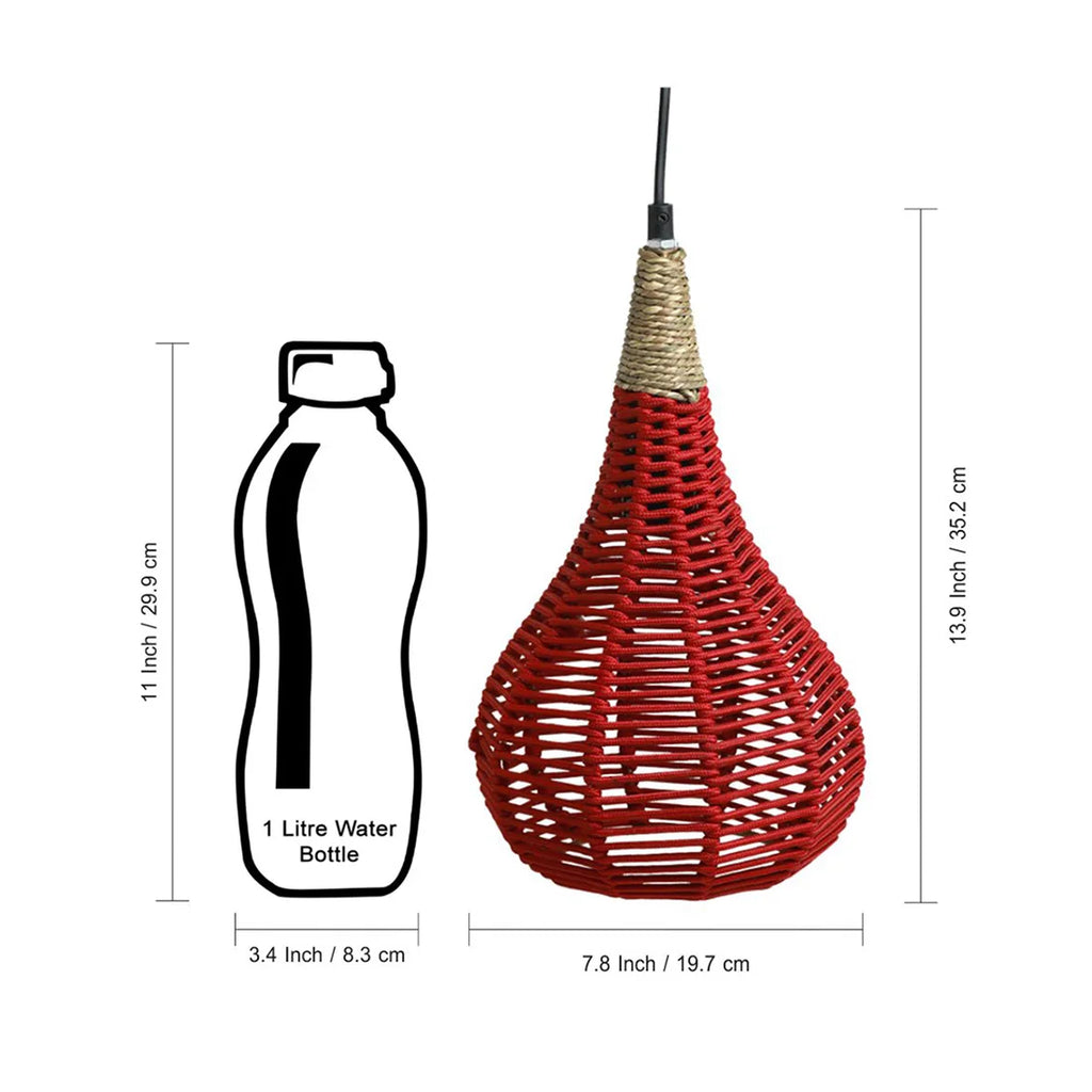 Cotton Paradise Handwoven Conical Hanging Pendant Lamp In Cotton Rope & Iron (Set of 2, 35.6 cm)