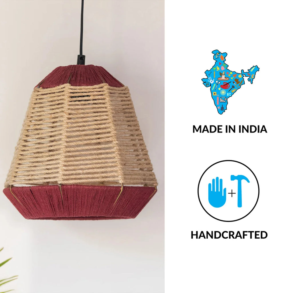 Jute Fluorescence Handwoven Pyramidal Hanging Pendant Lamp In Jute & Iron (Set of 2, 27.9 cm)