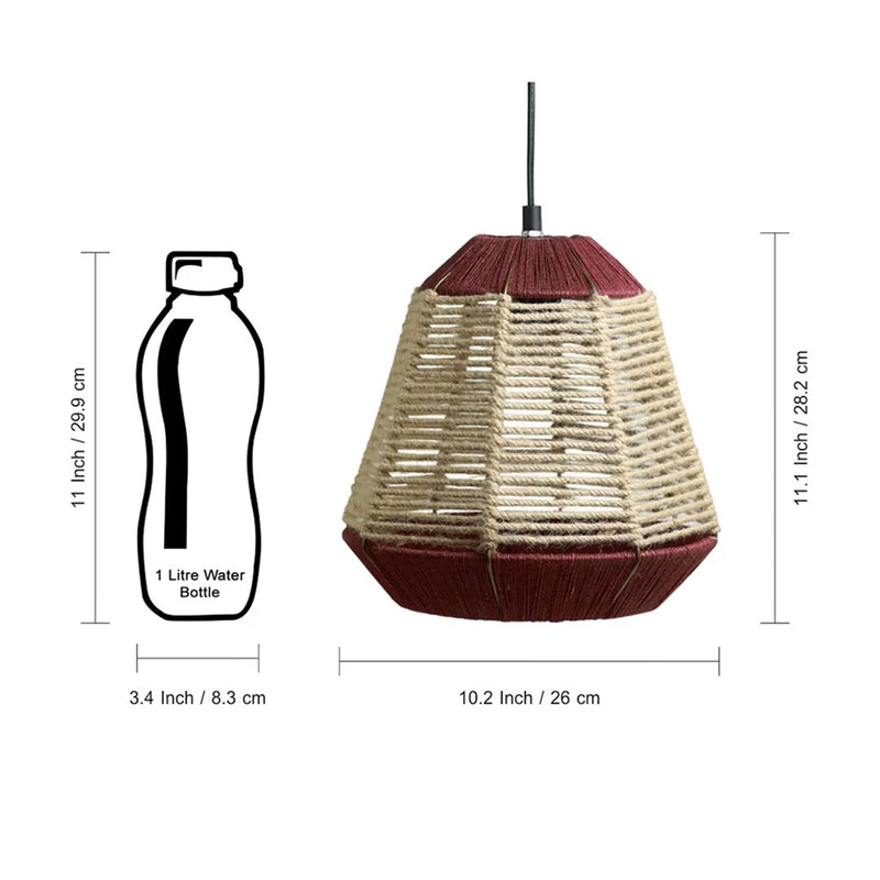 Jute Fluorescence Handwoven Pyramidal Hanging Pendant Lamp In Jute & Iron (Set of 2, 27.9 cm)