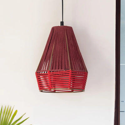 Jute Sensations Handwoven Pyramidal Hanging Pendant Lamp In Jute & Iron (Set of 2, 27.9 cm)