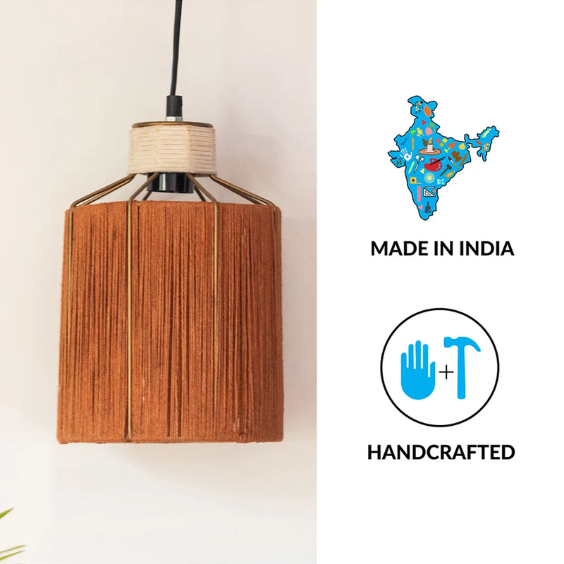 Jute Miracles Handwoven Cylindrical Hanging Pendant Lamp In Jute & Iron (Set of 2, 27.9 cm)
