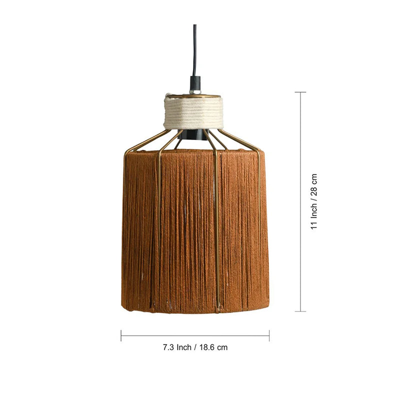Jute Miracles Handwoven Cylindrical Hanging Pendant Lamp In Jute & Iron (Set of 2, 27.9 cm)