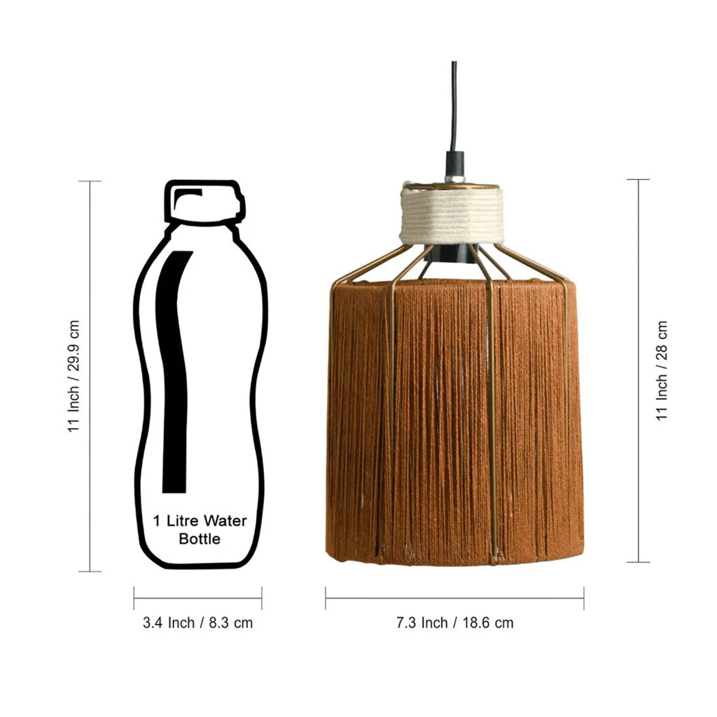 Jute Miracles Handwoven Cylindrical Hanging Pendant Lamp In Jute & Iron (Set of 2, 27.9 cm)