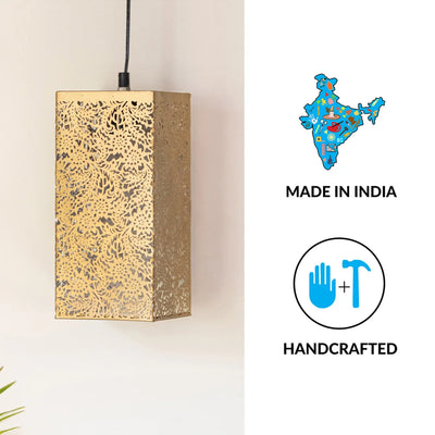 Monochrome Lights Hand-Etched Cuboidal Hanging Pendant Lamp In Iron (Set of 2, 27.9 cm)