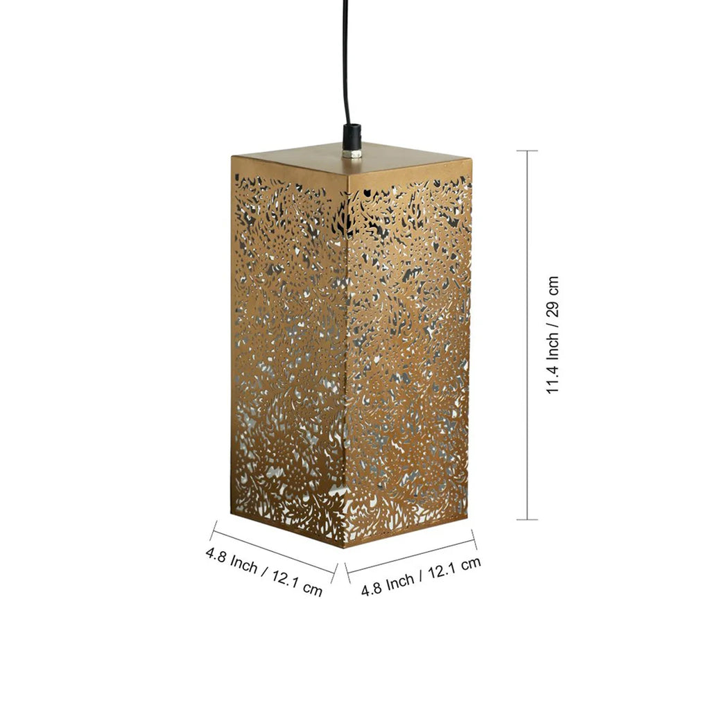 Monochrome Lights Hand-Etched Cuboidal Hanging Pendant Lamp In Iron (Set of 2, 27.9 cm)