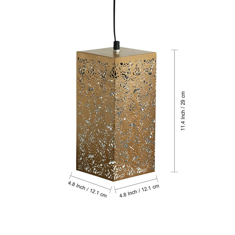 Monochrome Lights Hand-Etched Cuboidal Hanging Pendant Lamp In Iron (Set of 2, 27.9 cm)