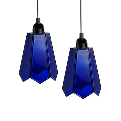 Glass Magnificence Handcrafted Conical Hanging Pendant Lamp in Glass & Iron (Set of 2, 20.3 cm)