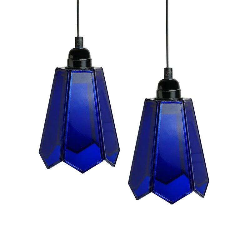Glass Magnificence Handcrafted Conical Hanging Pendant Lamp in Glass & Iron (Set of 2, 20.3 cm)