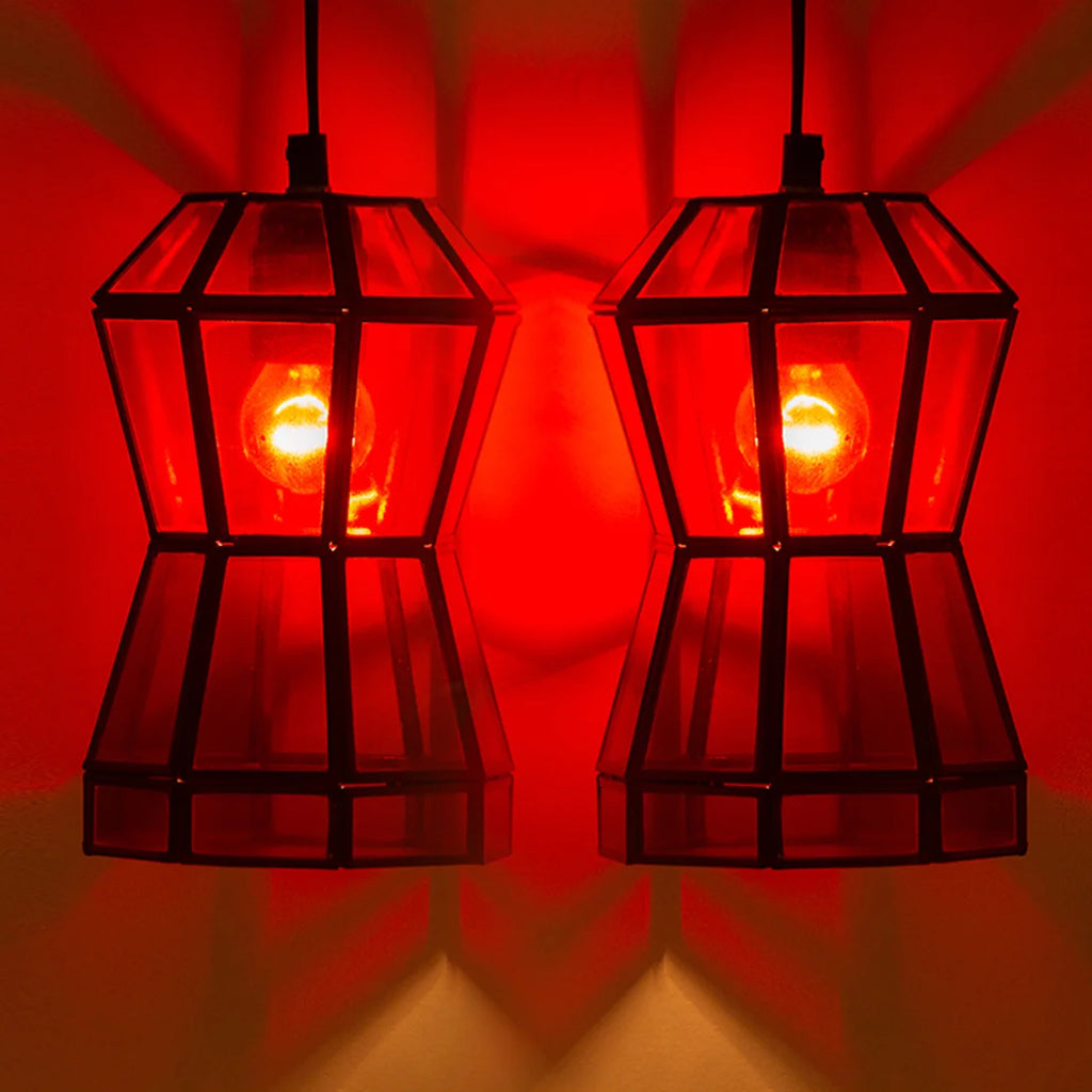 Glass Radiance Handcrafted Octagonal Hanging Pendant Lamp in Glass & Iron (Set of 2, 22.9 cm)