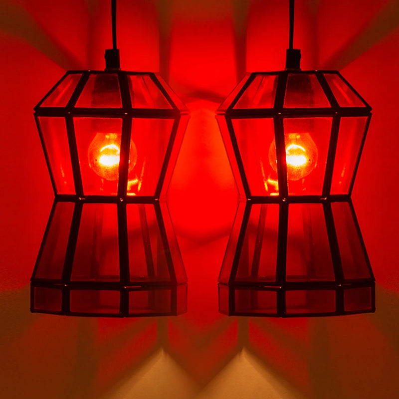 Glass Radiance Handcrafted Octagonal Hanging Pendant Lamp in Glass & Iron (Set of 2, 22.9 cm)