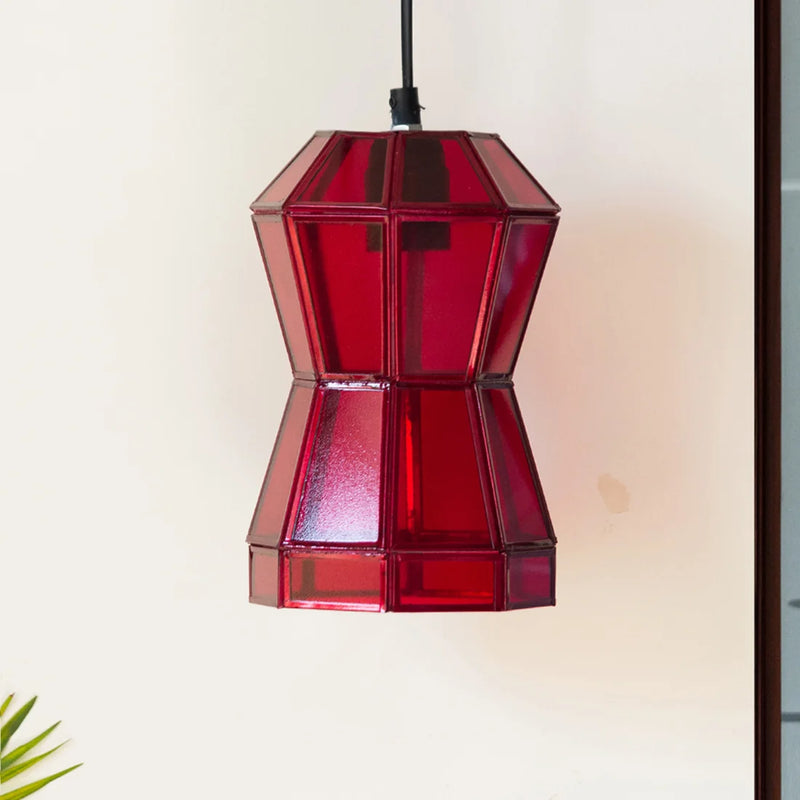 Glass Radiance Handcrafted Octagonal Hanging Pendant Lamp in Glass & Iron (Set of 2, 22.9 cm)