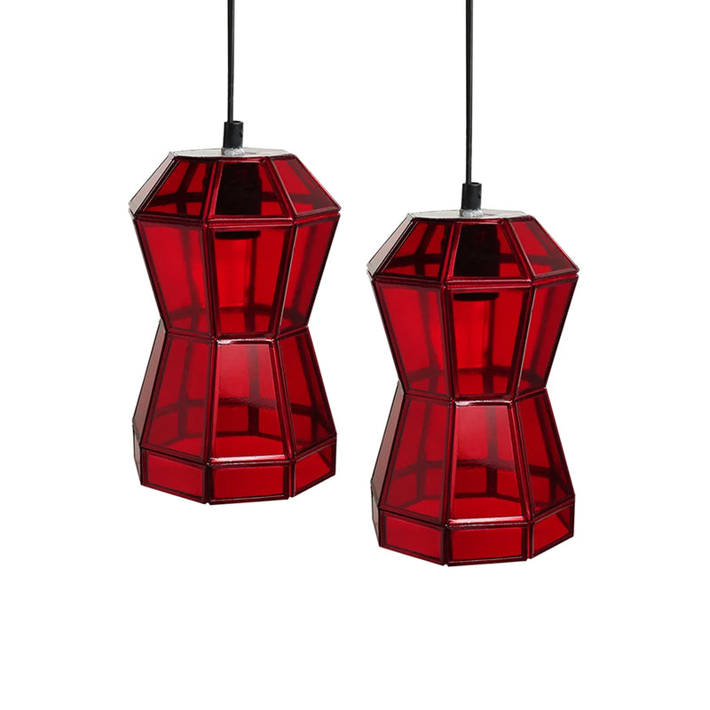 Glass Radiance Handcrafted Octagonal Hanging Pendant Lamp in Glass & Iron (Set of 2, 22.9 cm)