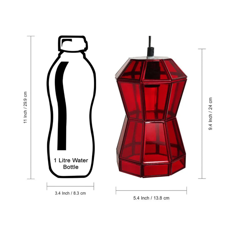 Glass Radiance Handcrafted Octagonal Hanging Pendant Lamp in Glass & Iron (Set of 2, 22.9 cm)