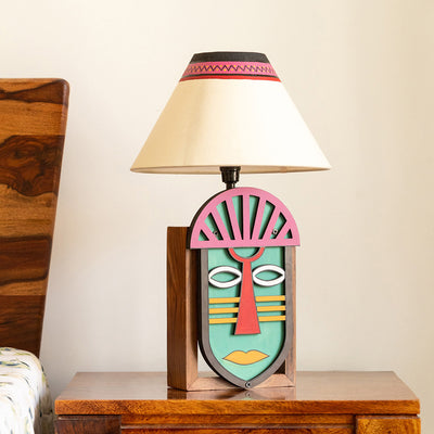 Tribal 'Moonlit African Mask' Decorative Table Lamp (16 Inch, Hand-Painted)