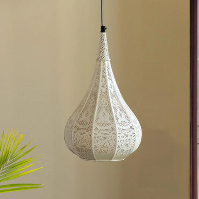 'Moroccan Flame' Hand-Etched Hanging Pendant Lamp Shade (35.1 cm, Iron, Matte Finish)