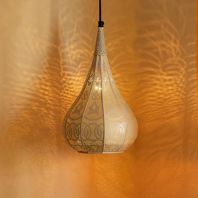 'Moroccan Flame' Hand-Etched Hanging Pendant Lamp Shade (35.1 cm, Iron, Matte Finish)