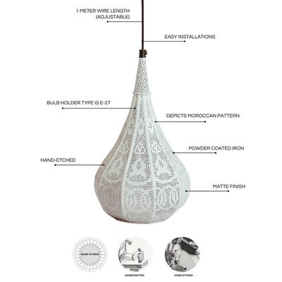 'Moroccan Flame' Hand-Etched Hanging Pendant Lamp Shade (35.1 cm, Iron, Matte Finish)