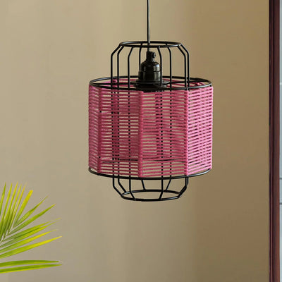 'Cotton Weaved' Hanging Pendant Lamp Shade (25.9 cm, Iron & Cotton Rope, Handwoven)