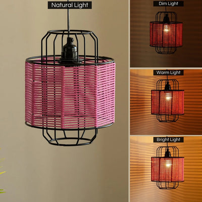 'Cotton Weaved' Hanging Pendant Lamp Shade (25.9 cm, Iron & Cotton Rope, Handwoven)