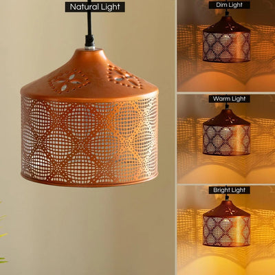 'Copper Mesh' Hand-Etched Hanging Pendant Lamp Shade (21.6 cm, Iron, Metallic Finish)