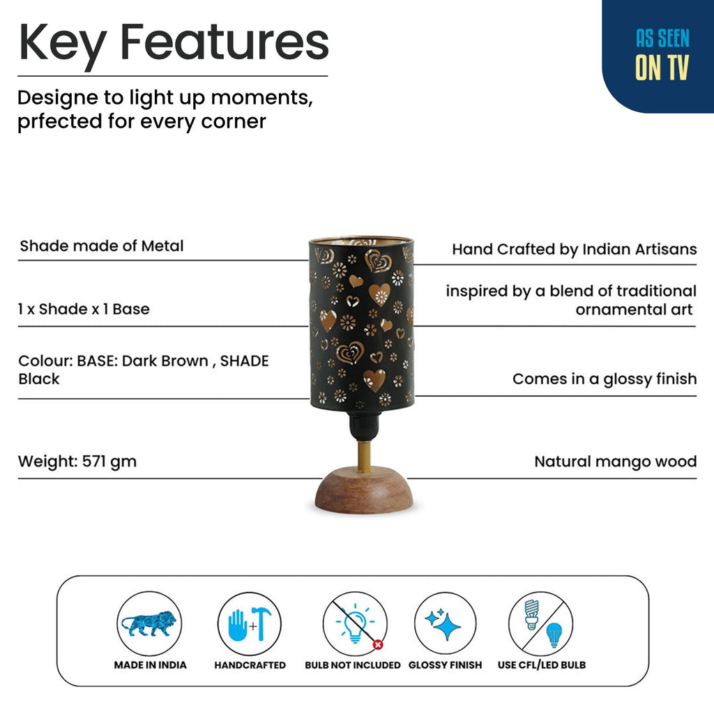 Love Whisper’ Metal Decorative Table Lamp (32 cm, Without Bulb, Hand-Etched)