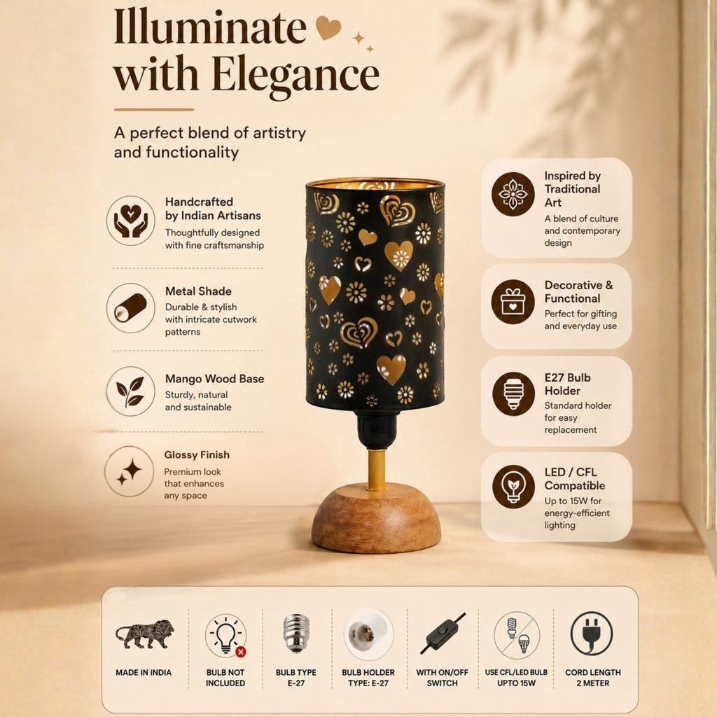 Love Whisper’ Metal Decorative Table Lamp (32 cm, Without Bulb, Hand-Etched)