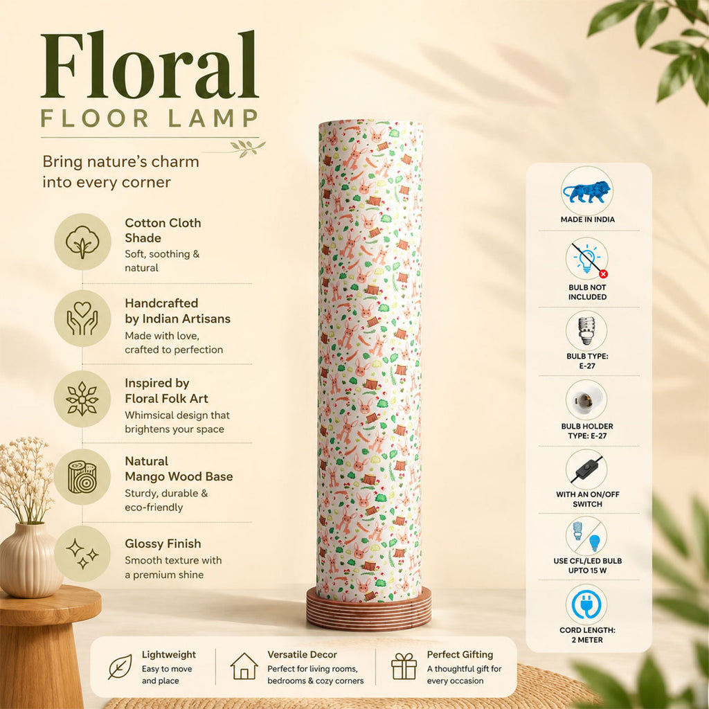 ‘Forever Us’ Mango Wood Decorative Floor Lamp (70 cm, Without Bulb, Handcrafted)