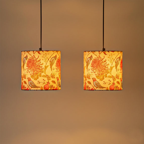 'Chirping Birds' Hanging Pendant Lamp Shade (Swt of 2, 8.1 Inches, Handcrafted)