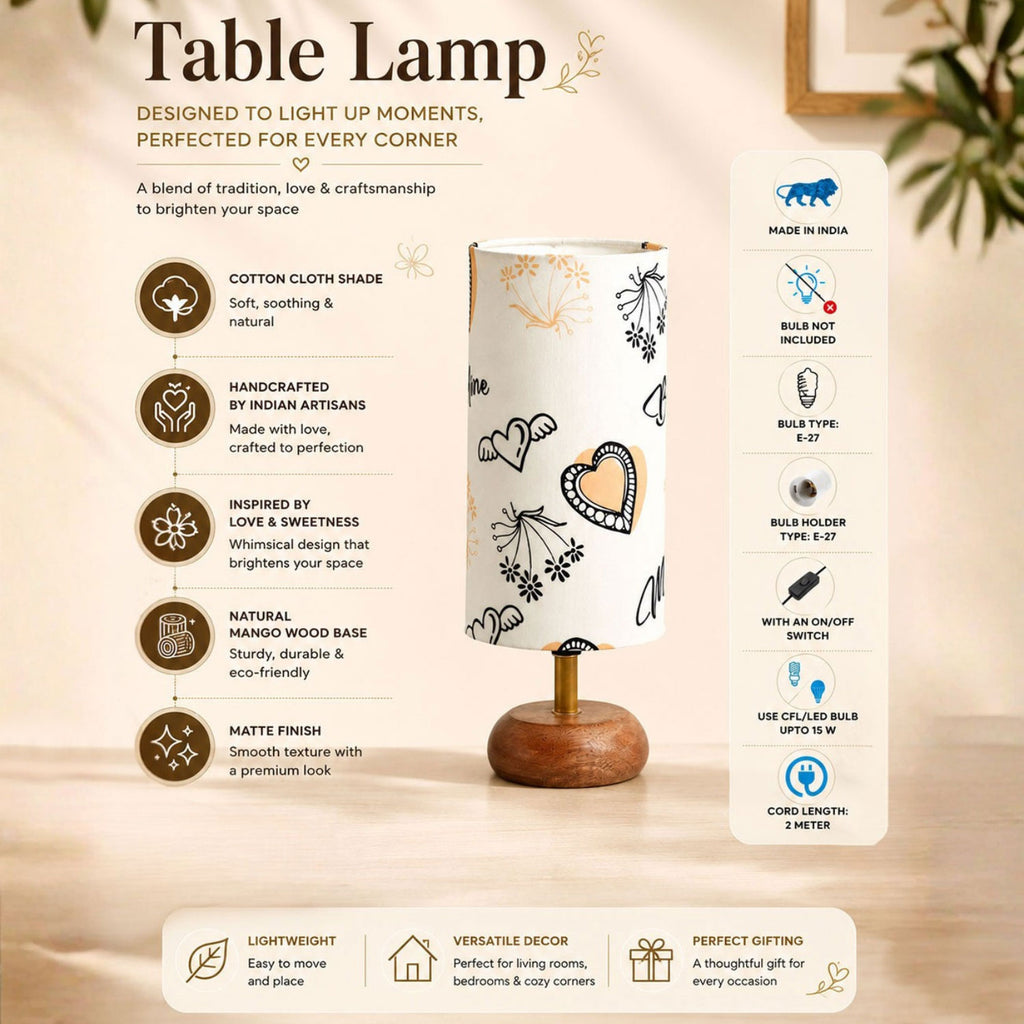 ‘Love Serenade’ Mango Wood Decorative Table Lamp (32.6 cm, Without Bulb, Handcrafted)