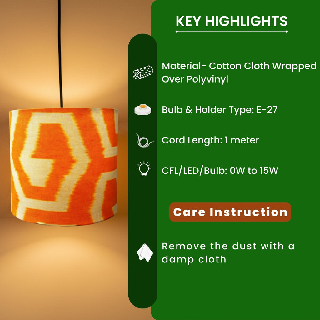  ‘Amber Sunset’ Cotton Cloth Hanging Pendant Lamp (22.8 Cm, Without Bulb, Handcrafted)