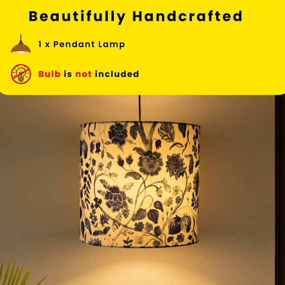  'Indigo Bloom' Cotton Cloth Hanging Pendant Lamp Shade (22.8 Cm, Without Bulb, Handcrafted)