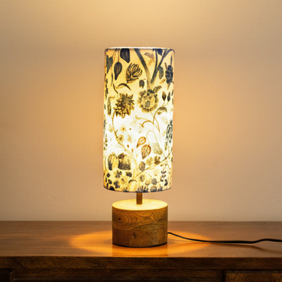  'Indigo Bloom' Decorative Table Lamp In Mango Wood (37.4 Cm, Without Bulb, Handcrafted)