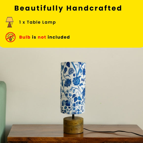  'Indigo Bloom' Decorative Table Lamp In Mango Wood (37.4 Cm, Without Bulb, Handcrafted)