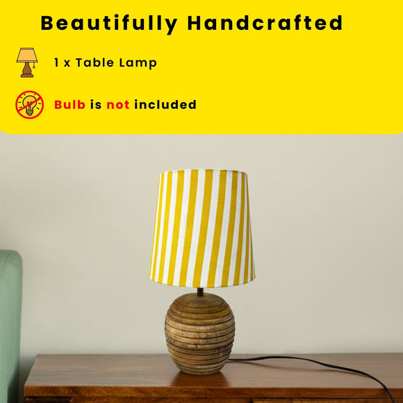  'Sunbeam Stripes' Decorative Table Lamp In Mango Wood (40.1 Cm, Without Bulb, Handcrafted)