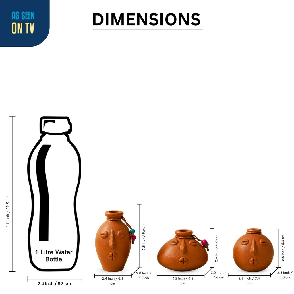 Earthen Persona Terracotta Decorative Miniature Pots Showpieces (Set Of 3, Handmade)