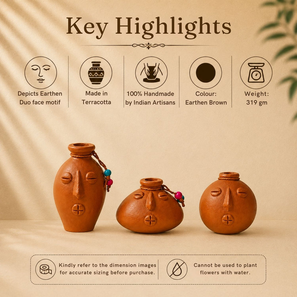 Earthen Persona Terracotta Decorative Miniature Pots Showpieces (Set Of 3, Handmade)