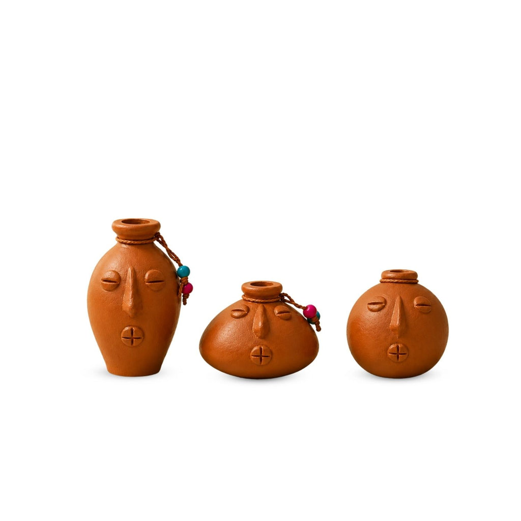Earthen Persona Terracotta Decorative Miniature Pots Showpieces (Set Of 3, Handmade)