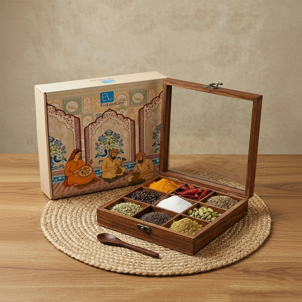 Spice Box With Spoon In Sheesham Wood