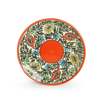 Mughal Bagheecha' Hand-painted Ceramic Dinner Plate With Dinner Katoris (3 Pieces | Serving for 1 | Microwave Safe)