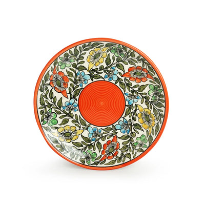 Mughal Bagheecha' Hand-painted Ceramic Dinner Plates With Dinner Katoris (8 Pieces | Serving for 4 | Microwave Safe)